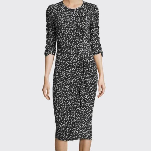 REBECCA TAYLOR DRESS RUCHED PREPPY CHIC FLORAL FIZZ BLACK IVORY Sz M TRENDY - Picture 6 of 15